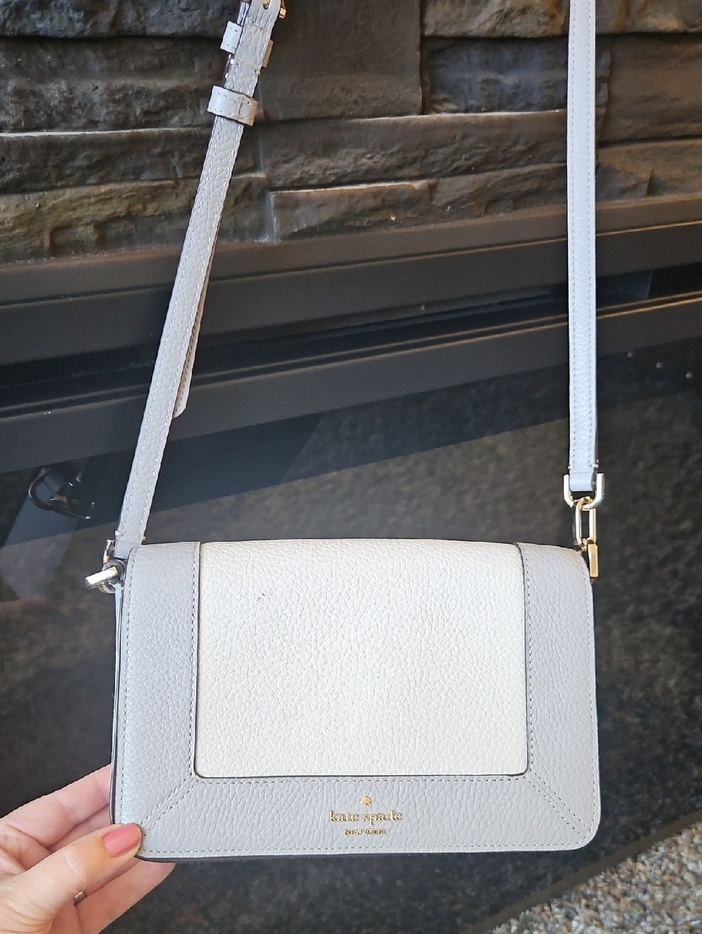 kate spade Two-Tone Light Gray & White Pebbled Leather Crossbody